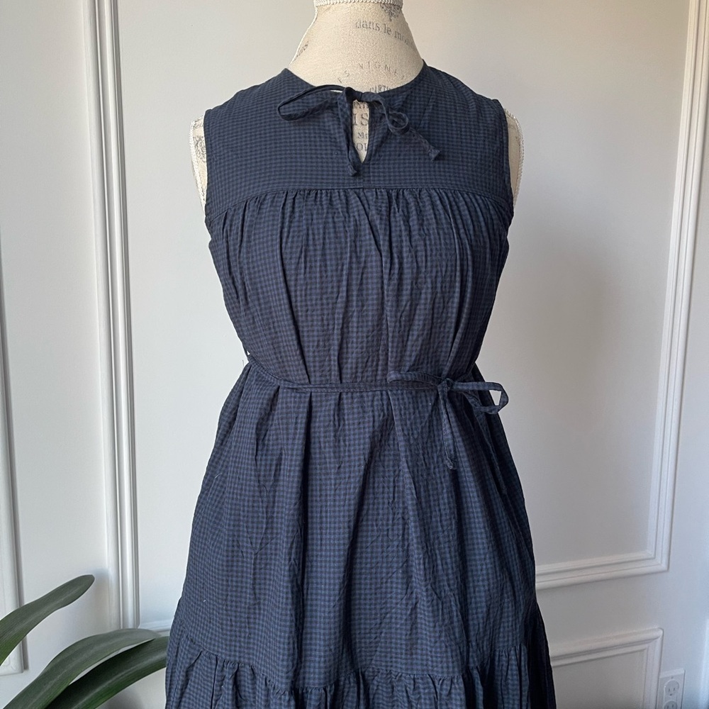 Navy blue gingham midi dress - Picture 3 of 12